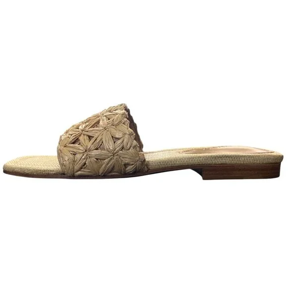 Schutz Nude Raffia Ayla Slide Sandals Leather-Sole Womens Size 8 NEW - Picture 4 of 10